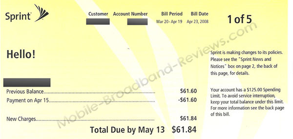 Sprint Mobile Broadband Bill